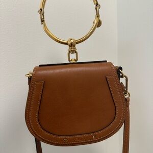 Chloe Gold and Brown Leather Crossbody Bag with Saddle Design
